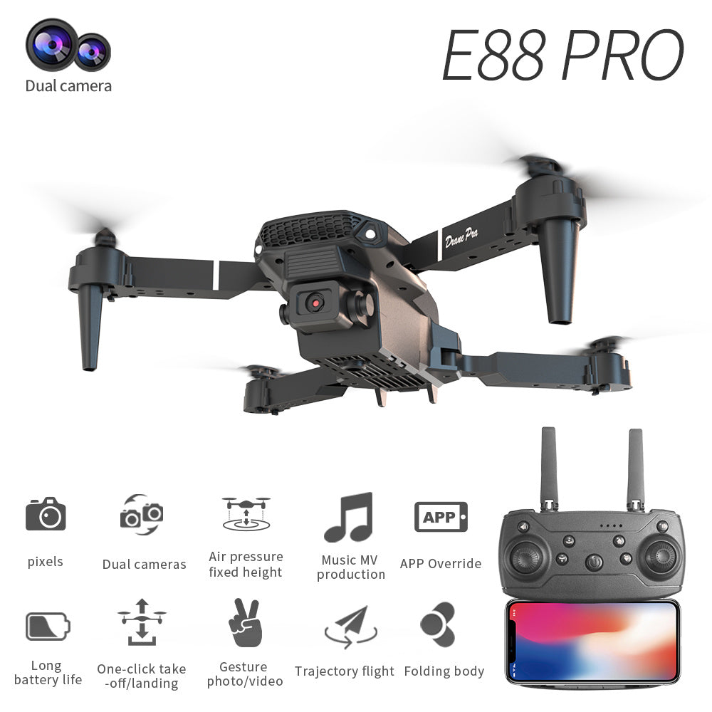 E88 Dual Camera Drone, WiFi FPV Double Folding RC Quadcopter Altitude Hold, Remote Control Toy
