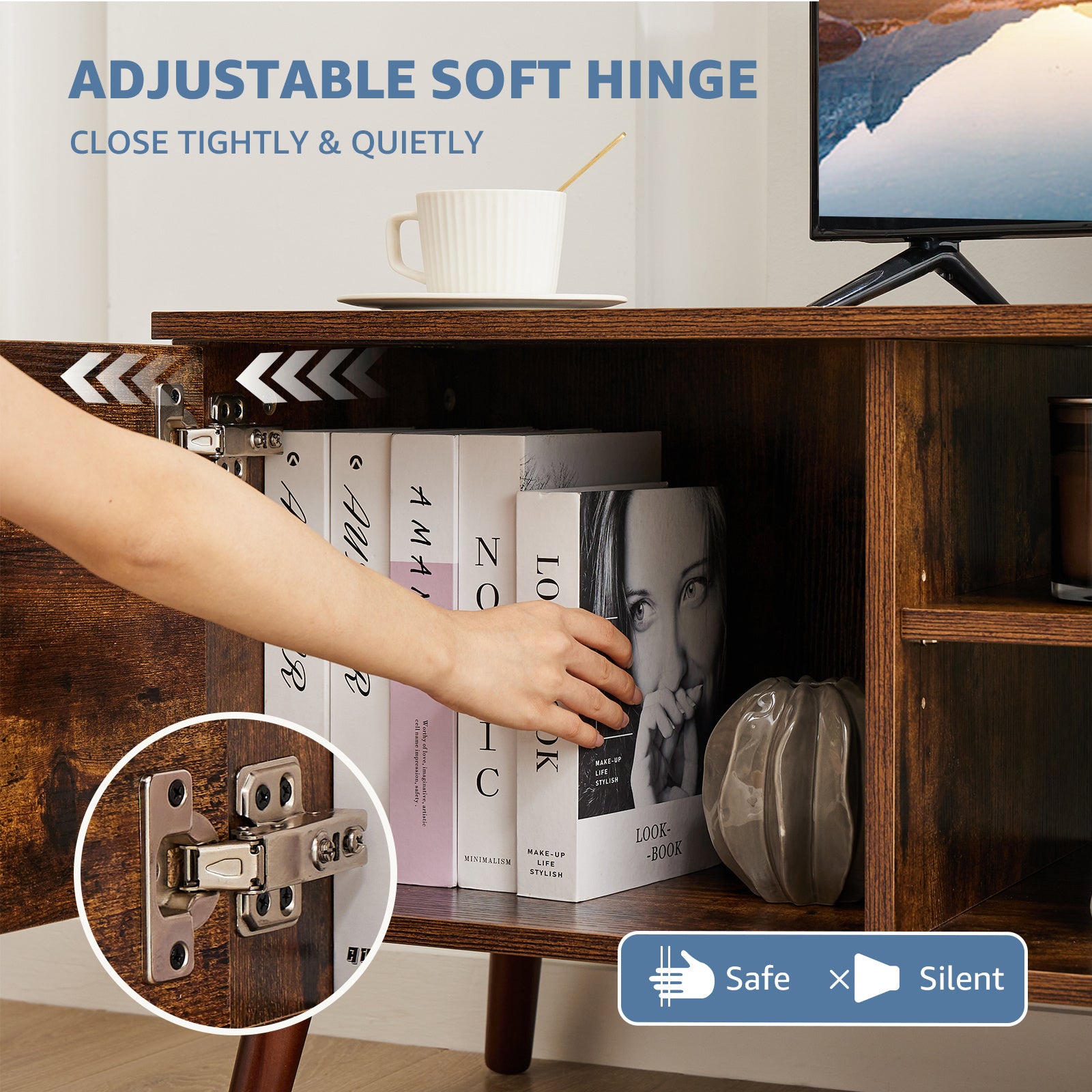 Panel TV Cabinet Can Store Black Cabinets, Suitable For Home Living Room Office TV Cabinet